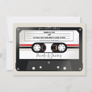 Invitation Bande Cassette Rétro Beige Gris 80's 90's Mariage