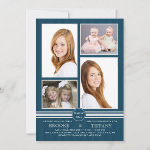Invitation Bande de broche Quatre Photo Blue Graduation Invit
