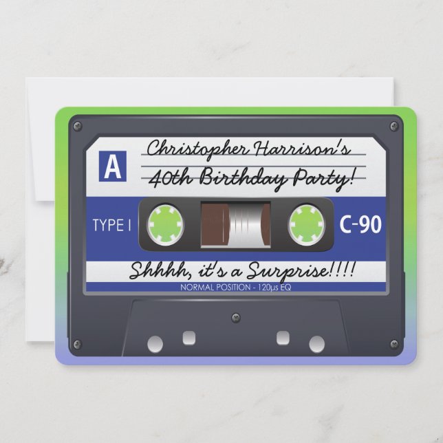 Invitation Bande de cassette Surprise Party Retro 80s (Devant)