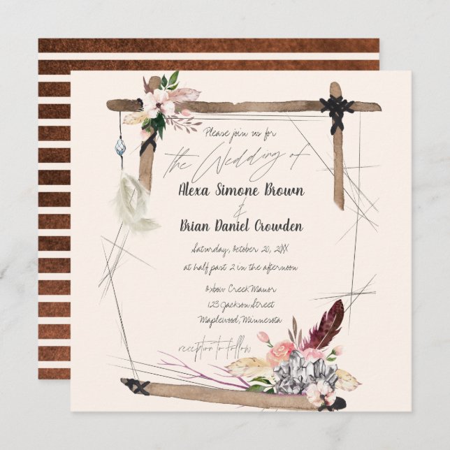 Invitation Bande de cuivre Boho (Devant / Derrière)