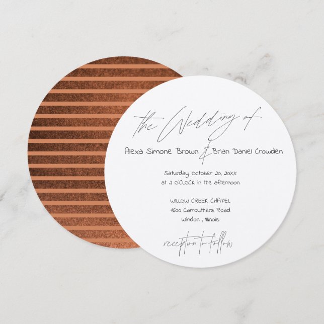 Invitation Bande de cuivre foncé avec cercle de typographie m (Devant / Derrière)