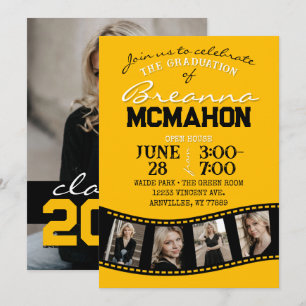 Invitation Bande de film jaune et noir 5 Diplôme photo