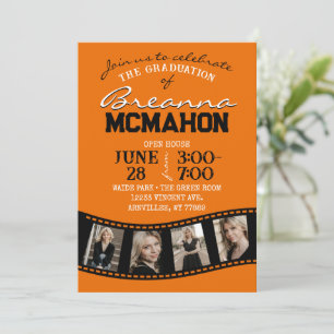 Invitation Bande de film orange et noir 5 Diplôme photo
