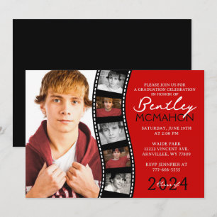 Invitation Bande de film unique rouge et noir 6 Diplôme photo