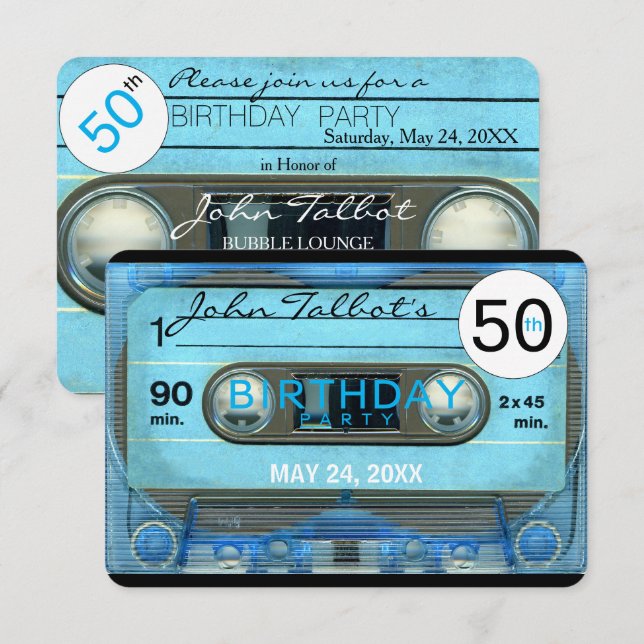 Invitation Bande de la cassette T4 rétro 50e anniversaire Fêt (Devant / Derrière)