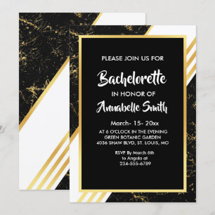 Invitation Bande de marbre or typographie noir bachelier