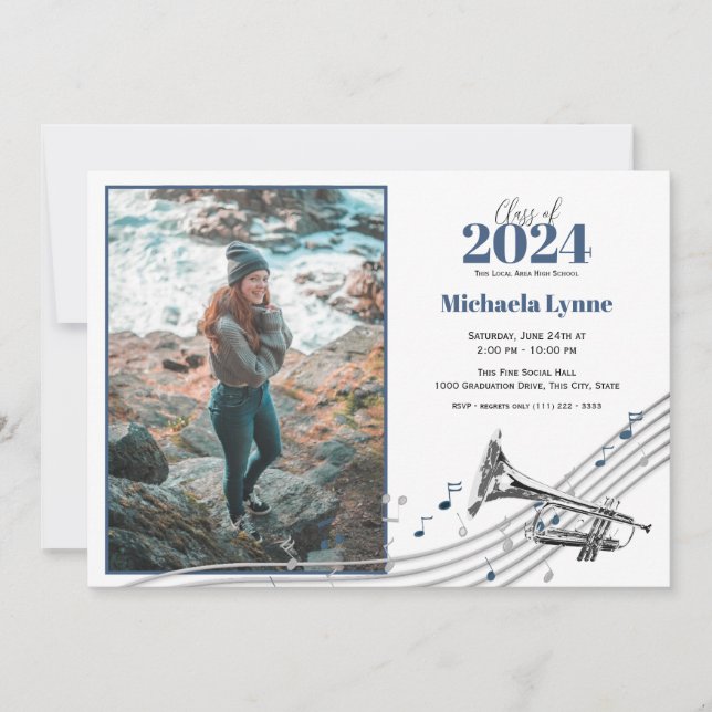 Invitation Bande de Marche de trompette avec photo (Devant)