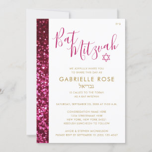 Invitation Bande de Parties scintillant rose Moderne Hébreu N