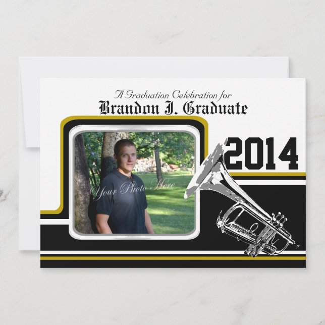 Invitation Bande de Varsity Trumpet Graduation Photo Gold (Devant)