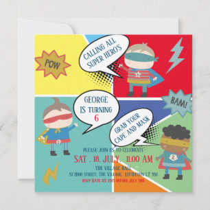 Invitation Bande dessinée Cute Super hero Enfants