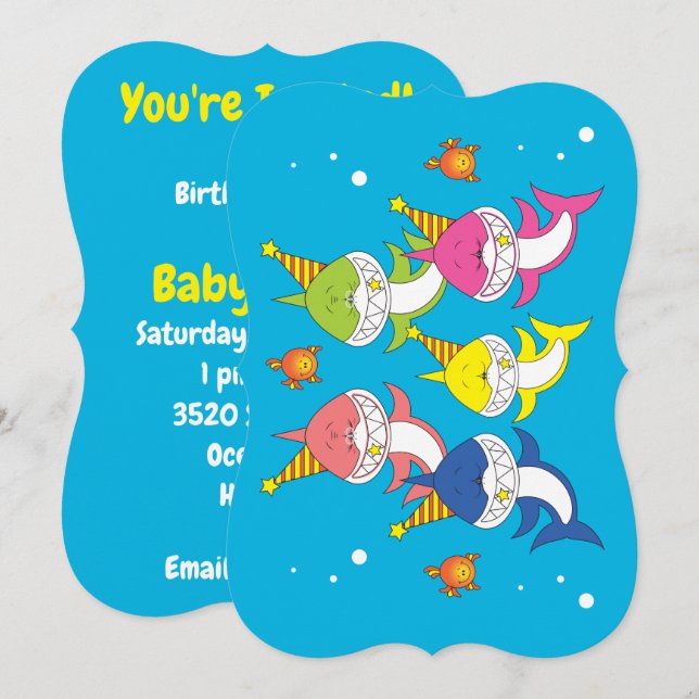 Invitation Bande dessinée mignonne de famille de requin (Devant / Derrière)