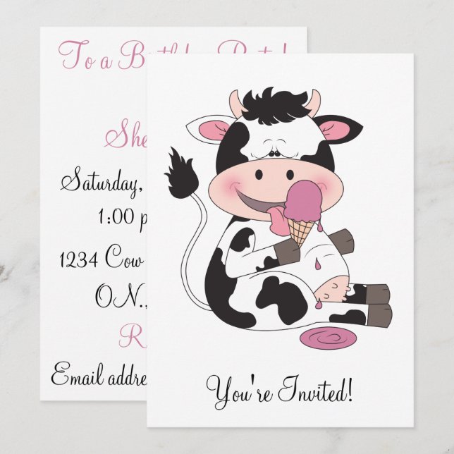 Invitation Bande dessinée mignonne de vache à bébé avec son (Devant / Derrière)