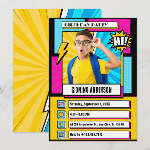 Invitation Bande dessinée moderne photo anniversaire