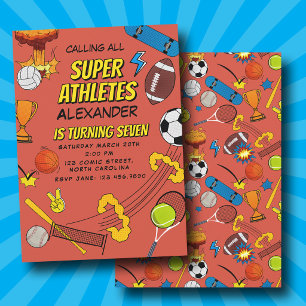 Invitation Bande dessinée Rétro Sports Ballons d'athlétisme A