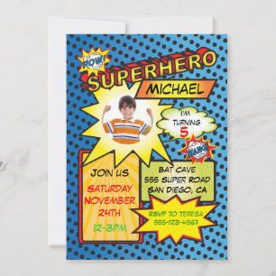 Invitation Bande dessinée Superhero Insertion photo Anniversa