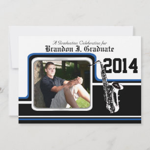 Invitation Bande Marching Saxophone Graduation Photo Bleu