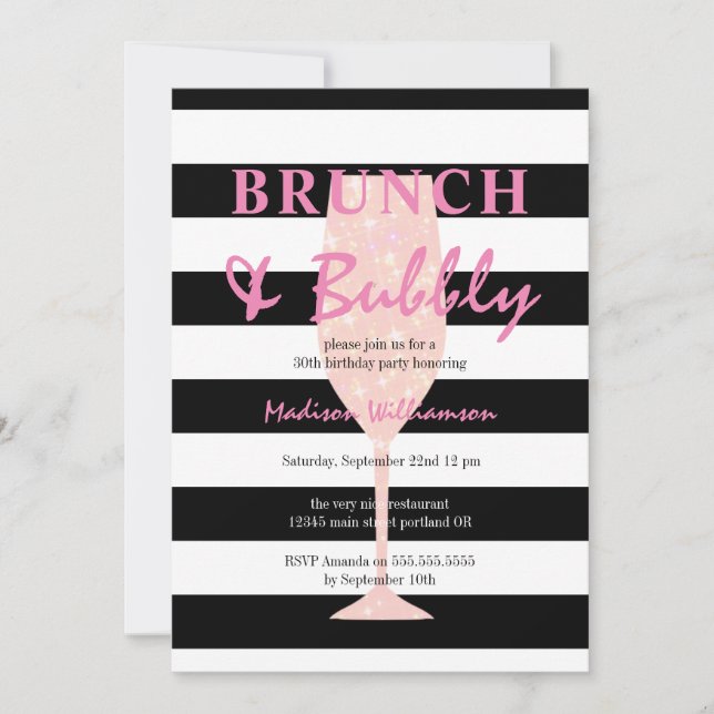 Invitation Bande noire et blanche | Anniversaire du Champagne (Devant)