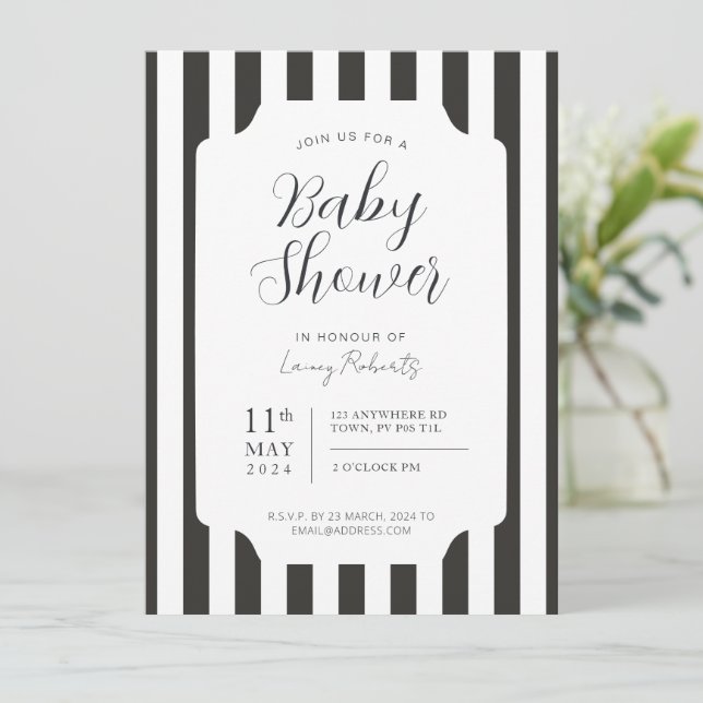 Invitation Bande rayée de noir et blanc pour auvent genre neu (Debout devant)
