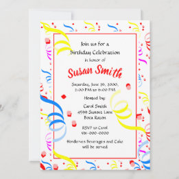 Invitation Banderole de confettis pour anniversaire joyeux
