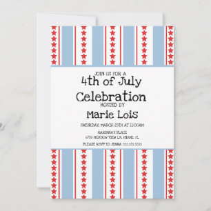 Invitation Bandes 4 juillet Grandes Étoiles Bleu Rouge