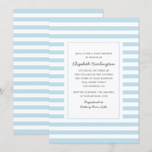Invitation Bandes bleues. Baby shower garçon rayé moderne