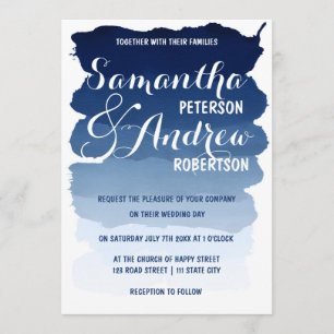 Invitation Bandes bleues de la marine aquarelle mariage noir