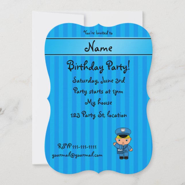 Invitation Bandes bleues de mailman de nom personnalisé (Devant)