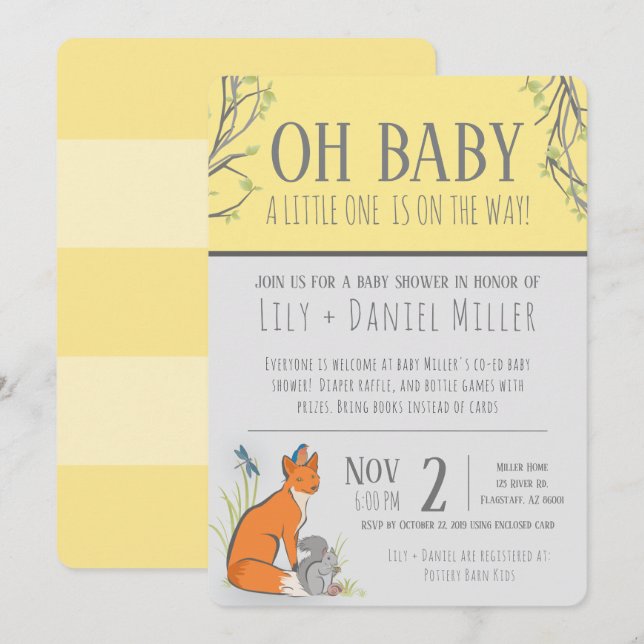 Invitation Bandes de baby shower neutres selon le sexe (Devant / Derrière)