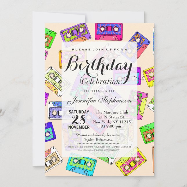 Invitation Bandes de cassettes à motifs néon des années 80 (Devant)