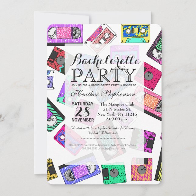Invitation Bandes de cassettes à motifs néon des années 80 (Devant)