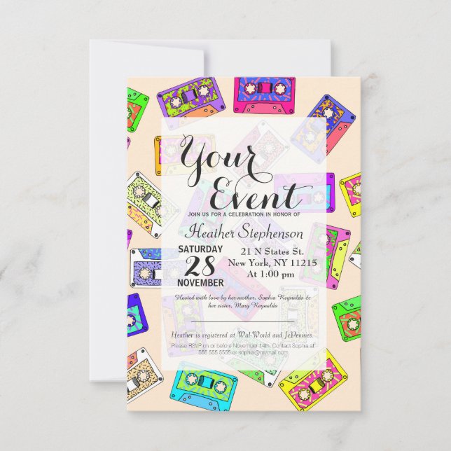 Invitation Bandes de cassettes à motifs néon des années 80 (Devant)