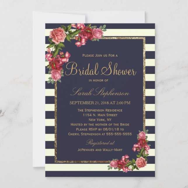 Invitation Bandes de la marine rose et Fête des mariées d'or (Devant)