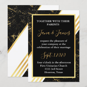 Invitation Bandes de marbre d'or typographie noir