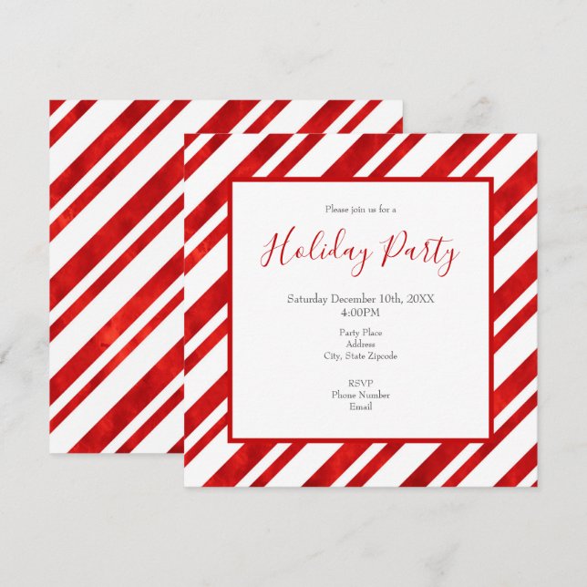 Invitation Bandes de Sucre de canne d'aquarelle rouge (Devant / Derrière)