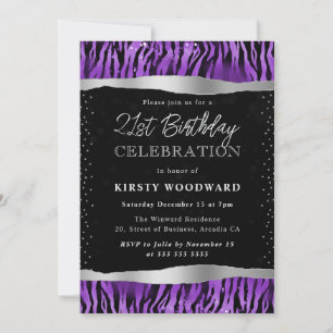 Invitation Bandes de tigres pourpres et noires 21e anniversai