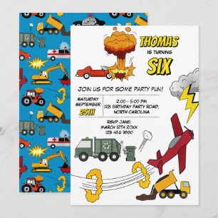 Invitation Bandes dessinées Camions Voitures Véhicules Avions