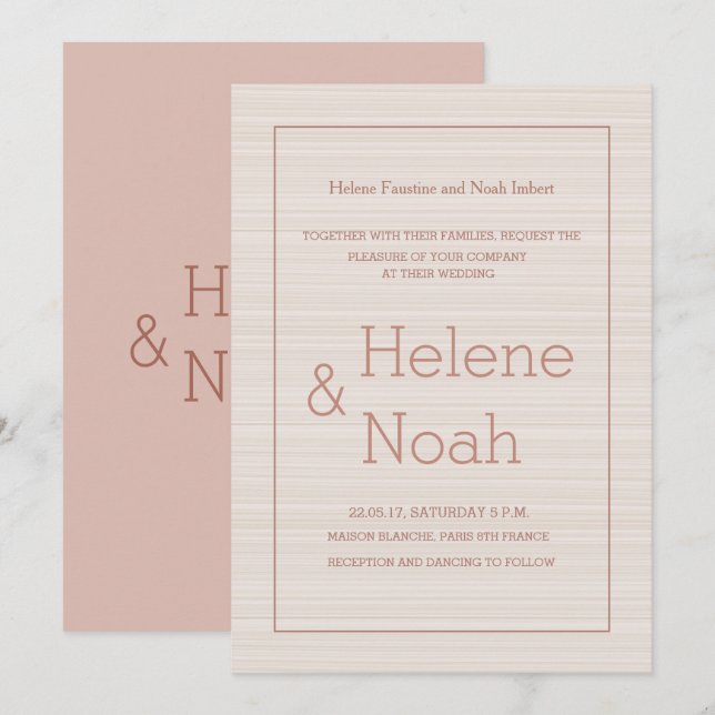 Invitation Bandes d'or minimaliste chic rose mariage moderne (Devant / Derrière)