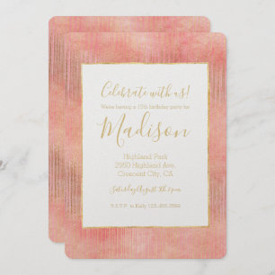 Invitation Bandes d'or rose rose