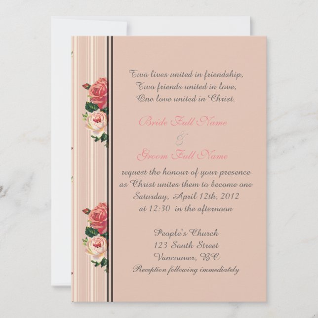 Invitation Bandes florales roses chrétiennes, religieuses (Devant)