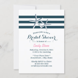 Invitation Bandes Nautiques Élégante Fête des mariées Starfis