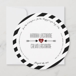 Invitation Bandes noires Coeur rouge + Flèches Mariage rond