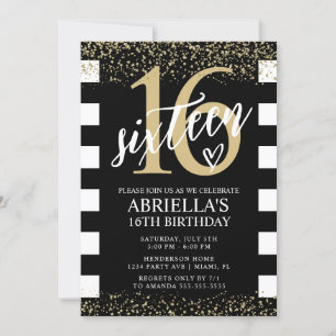 Invitation Bandes noires et blanches avec or