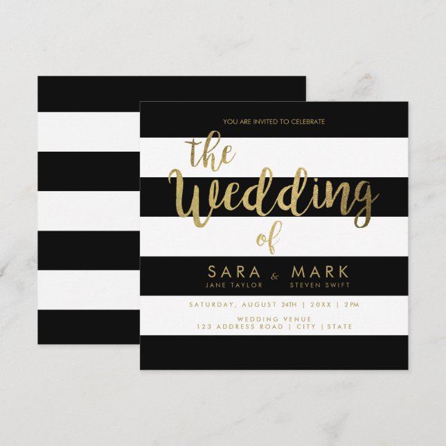 Invitation Bandes noires et blanches avec typographie à huile (Devant / Derrière)