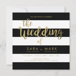 Invitation Bandes noires et blanches avec typographie à huile