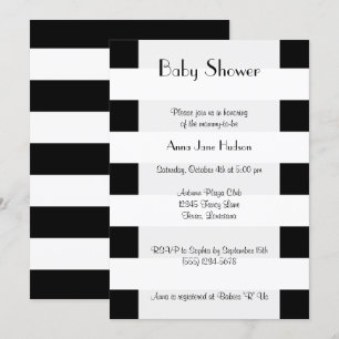 Invitation Bandes noires et blanches, Lignes, Baby shower