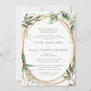 Invitation Bands dorés Eucalyptus Élégant Mariage Nikkah