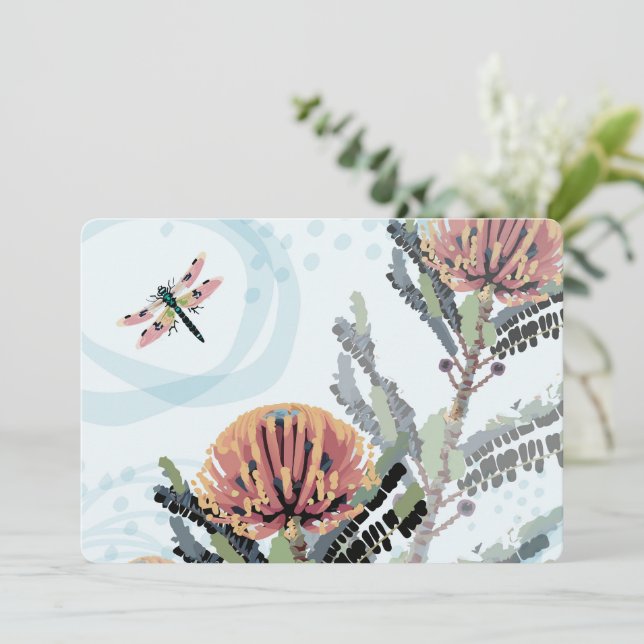 Invitation Banksia Flower Dragonfly Art (Debout devant)
