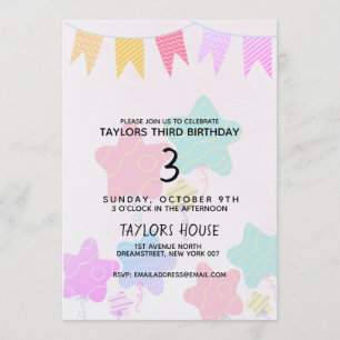 Invitation Banners Balloons Aquarelle 1ère fête d'anniversair