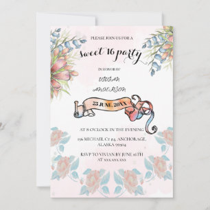 Invitation Bannière à voie rose pâle et laiteuse florale douc