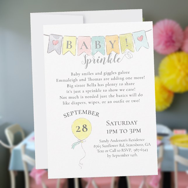 Invitation Bannière baby shower Sprinking Ballons & Ours (Créateur téléchargé)